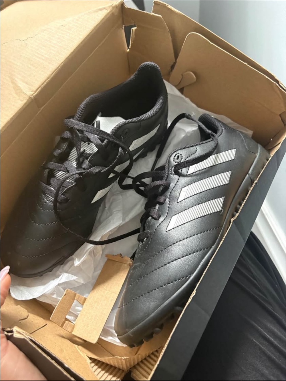 Men's Black Athletic Cleats with White Stripes